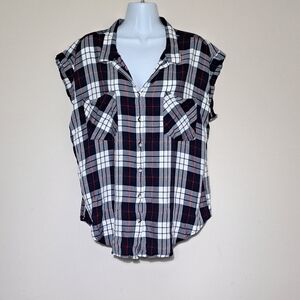 JACHS Girlfriend Sleeveless Flannel Button Down Shirt